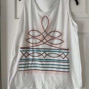 White Sleeveless Tank Top with Geometric Print